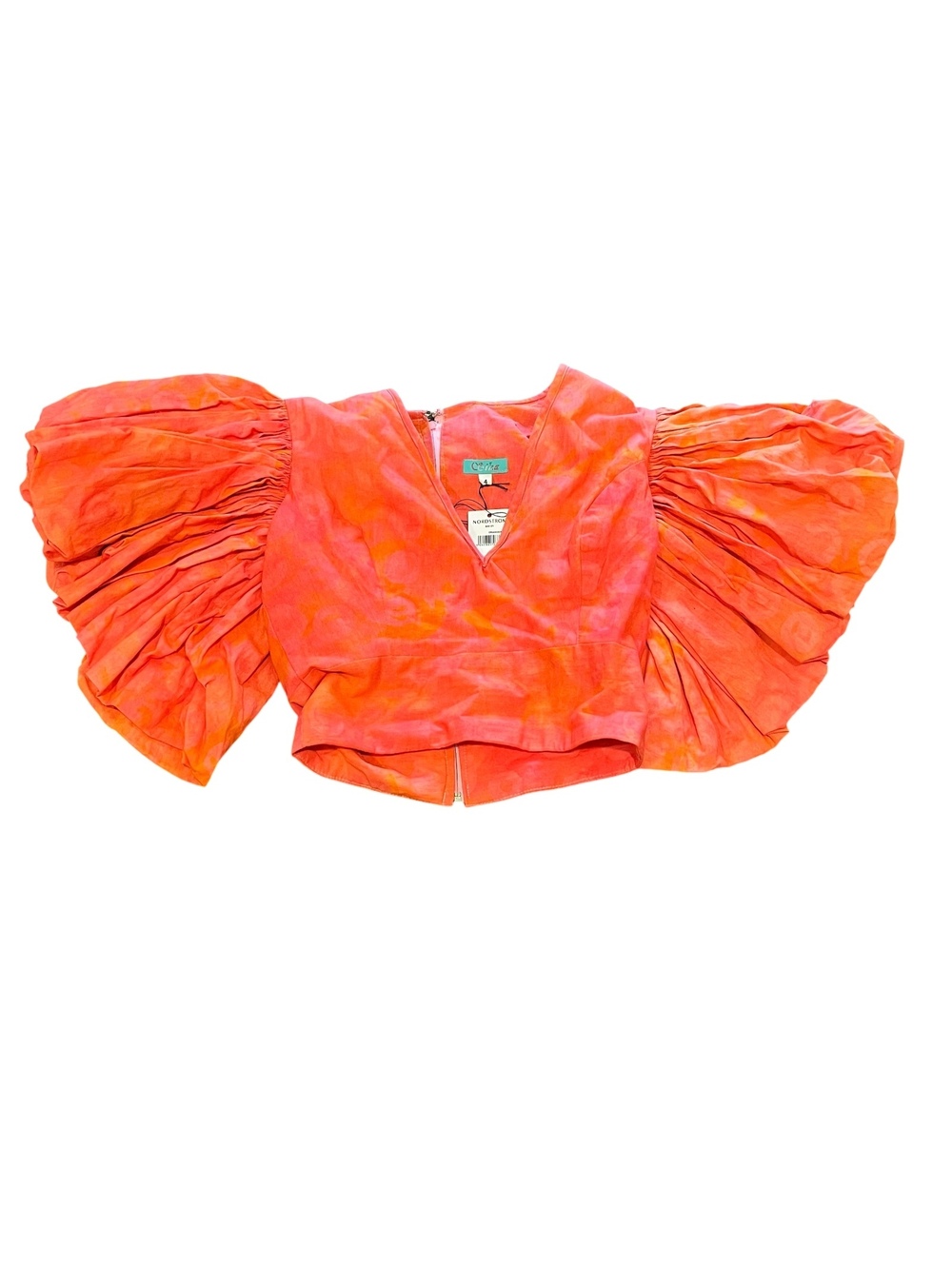 NWT Nordstrom Sike orange pink patterned puff-sleeve cropped top